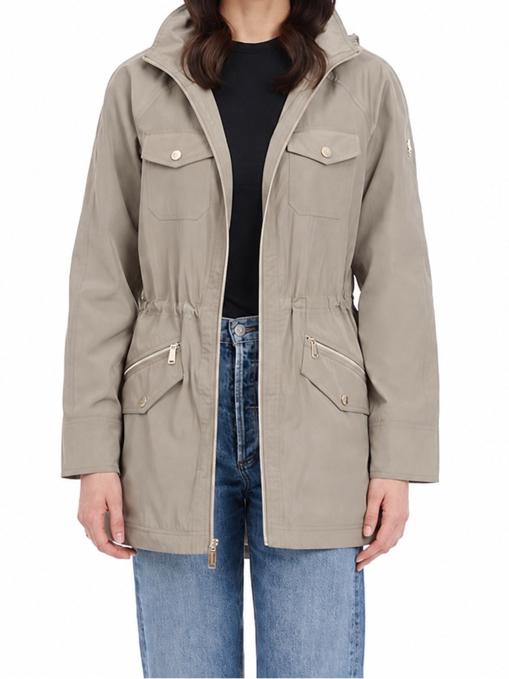 Michael Kors Women's Anorak Rain Jacket Hooded Water-Resistant MK Logo (Size M)